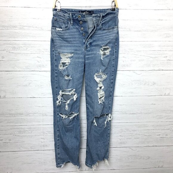Hollister Denim - Hollister Women's Jeans High Rise Crop Distressed Button Fly size 25 length 27"